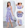 imageHomRain Sun Dresses for Women 2025 Vacation Summer Wedding Floral Boho Maxi Dress Spaghetti Strap A Line Casual BeachWhite Blue Flower