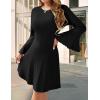 imageHomRain Womens Casual Spring Dress 34 Bell Sleeve Work Church ALine Dresses for Women 2025 Crewneck Knit Sweater OutfitsBlack