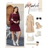 imageHomRain Womens Casual Spring Dress 34 Bell Sleeve Work Church ALine Dresses for Women 2025 Crewneck Knit Sweater OutfitsBurgundy
