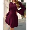 imageHomRain Womens Casual Spring Dress 34 Bell Sleeve Work Church ALine Dresses for Women 2025 Crewneck Knit Sweater OutfitsBurgundy