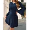 imageHomRain Womens Casual Spring Dress 34 Bell Sleeve Work Church ALine Dresses for Women 2025 Crewneck Knit Sweater OutfitsNavy