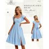 imageHomRain Womens Casual Wedding Dresses for Summer 2025 Vintage Graduation Square Neck Cocktail Beach Dress for Tea PartyBlue