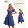 imageHomRain Womens Casual Wedding Dresses for Summer 2025 Vintage Graduation Square Neck Cocktail Beach Dress for Tea PartyGreyblue