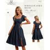 imageHomRain Womens Casual Wedding Dresses for Summer 2025 Vintage Graduation Square Neck Cocktail Beach Dress for Tea PartyNavy