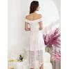 imageHomRain Womens Elegant Floral Lace Dress Off The Shoulder High Low Hem Dresses for Wedding for Cocktail for PartyHi Lowwhite