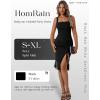 imageHomRain Womens Sexy Ruched Bodycon Midi Dresses Square Neck Sleeveless Ruffle Hem Cocktail Party DressesBlack