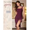 imageHomRain Womens Sexy Ruched Bodycon Midi Dresses Square Neck Sleeveless Ruffle Hem Cocktail Party DressesBurgundy