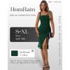 imageHomRain Womens Sexy Ruched Bodycon Midi Dresses Square Neck Sleeveless Ruffle Hem Cocktail Party DressesDark Green