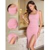 imageHomRain Womens Sexy Ruched Bodycon Midi Dresses Square Neck Sleeveless Ruffle Hem Cocktail Party DressesPink
