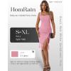 imageHomRain Womens Sexy Ruched Bodycon Midi Dresses Square Neck Sleeveless Ruffle Hem Cocktail Party DressesPink