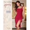 imageHomRain Womens Sexy Ruched Bodycon Midi Dresses Square Neck Sleeveless Ruffle Hem Cocktail Party DressesRed