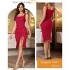 imageHomRain Womens Sexy Ruched Bodycon Midi Dresses Square Neck Sleeveless Ruffle Hem Cocktail Party DressesRed