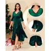 imageHomRain Womens Velvet Dress V Neck Bell Sleeve Fall Dress for Women Ruffle Split Christmas Party DressVelvetdarkgreen