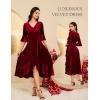 imageHomRain Womens Velvet Dress V Neck Bell Sleeve Fall Dress for Women Ruffle Split Christmas Party DressVelvetdarkred