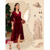 imageHomRain Womens Velvet Dress V Neck Bell Sleeve Fall Dress for Women Ruffle Split Christmas Party DressVelvetdarkred