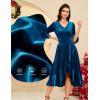 imageHomRain Womens Velvet Dress V Neck Bell Sleeve Fall Dress for Women Ruffle Split Christmas Party DressVelvetpeacock