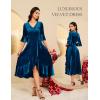imageHomRain Womens Velvet Dress V Neck Bell Sleeve Fall Dress for Women Ruffle Split Christmas Party DressVelvetpeacock