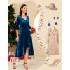 imageHomRain Womens Velvet Dress V Neck Bell Sleeve Fall Dress for Women Ruffle Split Christmas Party DressVelvetpeacock