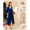 imageHomRain Womens Velvet Dress V Neck Bell Sleeve Fall Dress for Women Ruffle Split Christmas Party DressVelvetroyalblue