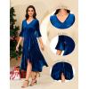imageHomRain Womens Velvet Dress V Neck Bell Sleeve Fall Dress for Women Ruffle Split Christmas Party DressVelvetroyalblue