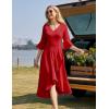imageHomRain Womens Wedding Guest Dress Elegant Formal Cocktail Bell Sleeve Dress for Prom Homecoming Tea PartyRed