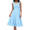 imageHomRain Chiffon Casual Beach Dresses for Women 2025 Summer Sleeveless Cocktail Ruffle Wedding Guest Midi Dress for ChurchBlue