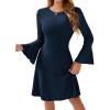 imageHomRain Womens Casual Spring Dress 34 Bell Sleeve Work Church ALine Dresses for Women 2025 Crewneck Knit Sweater OutfitsNavy