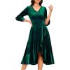 imageHomRain Womens Velvet Dress V Neck Bell Sleeve Fall Dress for Women Ruffle Split Christmas Party DressVelvetdarkgreen