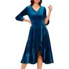 imageHomRain Womens Velvet Dress V Neck Bell Sleeve Fall Dress for Women Ruffle Split Christmas Party DressVelvetpeacock