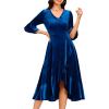 imageHomRain Womens Velvet Dress V Neck Bell Sleeve Fall Dress for Women Ruffle Split Christmas Party DressVelvetroyalblue
