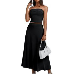 imageHomRain 2 Piece Skirt Sets for Women Summer 2025Beach Vacation Outfits Skirts Tube Top Date Cocktail Wedding DressesBlack