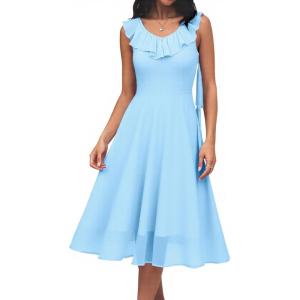 imageHomRain Chiffon Casual Beach Dresses for Women 2025 Summer Sleeveless Cocktail Ruffle Wedding Guest Midi Dress for ChurchBlue