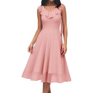 imageHomRain Formal Dress Spring Collection Church Pink Blush Ruffle Dresses for Women 2025 Elegant Ruffle Midi Gown for Party Blush L