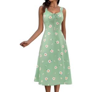 imageHomRain Sun Dresses for Women 2025 Vacation Summer Wedding Floral Boho Maxi Dress Spaghetti Strap A Line Casual BeachGreen White Daisy