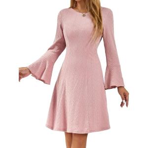 imageHomRain Womens Casual Spring Dress 34 Bell Sleeve Work Church ALine Dresses for Women 2025 Crewneck Knit Sweater OutfitsBlush