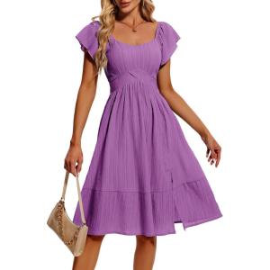 imageHomRain Womens Casual Wedding Dresses for Summer 2025 Vintage Graduation Square Neck Cocktail Beach Dress for Tea PartyGrape