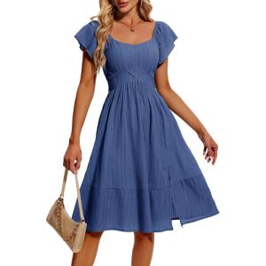 imageHomRain Womens Casual Wedding Dresses for Summer 2025 Vintage Graduation Square Neck Cocktail Beach Dress for Tea PartyGreyblue