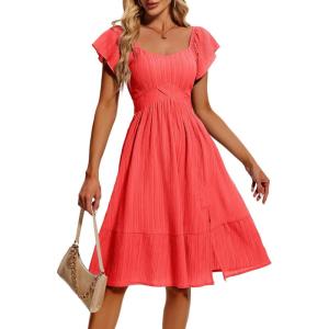 imageHomRain Womens Casual Wedding Dresses for Summer 2025 Vintage Graduation Square Neck Cocktail Beach Dress for Tea PartyOrange