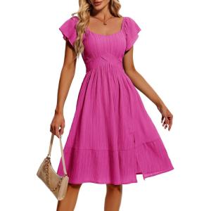 imageHomRain Womens Casual Wedding Dresses for Summer 2025 Vintage Graduation Square Neck Cocktail Beach Dress for Tea PartyRose