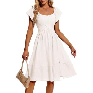 imageHomRain Womens Casual Wedding Dresses for Summer 2025 Vintage Graduation Square Neck Cocktail Beach Dress for Tea PartyWhite