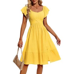 imageHomRain Womens Casual Wedding Dresses for Summer 2025 Vintage Graduation Square Neck Cocktail Beach Dress for Tea PartyYellow
