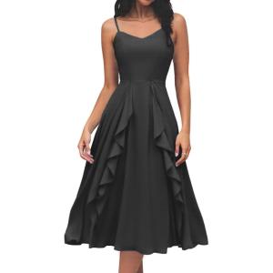 imageHomRain Womens Cocktail Tea Party Beach Dresses Formal Graduation Wedding Guest Chiffon Summer Evening Elegant Dress 2025Black