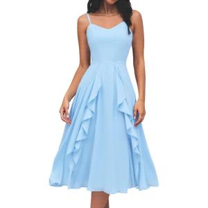 imageHomRain Womens Cocktail Tea Party Beach Dresses Formal Graduation Wedding Guest Chiffon Summer Evening Elegant Dress 2025Blue