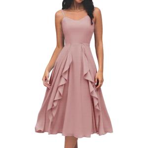 imageHomRain Womens Cocktail Tea Party Beach Dresses Formal Graduation Wedding Guest Chiffon Summer Evening Elegant Dress 2025Blush