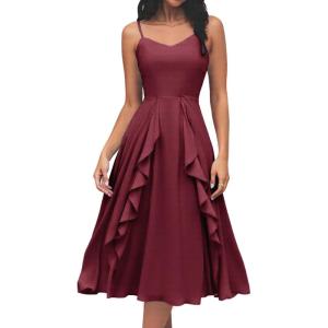 imageHomRain Womens Cocktail Tea Party Beach Dresses Formal Graduation Wedding Guest Chiffon Summer Evening Elegant Dress 2025Burgundy