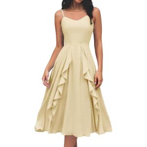 imageHomRain Womens Cocktail Tea Party Beach Dresses Formal Graduation Wedding Guest Chiffon Summer Evening Elegant Dress 2025Champagne