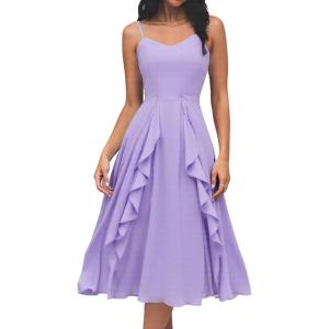 imageHomRain Womens Cocktail Tea Party Beach Dresses Formal Graduation Wedding Guest Chiffon Summer Evening Elegant Dress 2025Lavender
