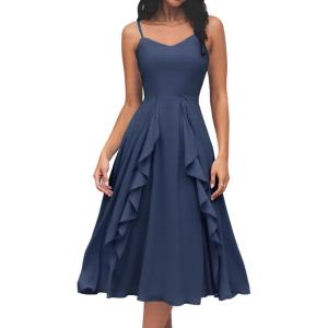 imageHomRain Womens Cocktail Tea Party Beach Dresses Formal Graduation Wedding Guest Chiffon Summer Evening Elegant Dress 2025Navy