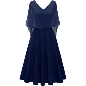 imageHomRain Womens Sleeveless Cape Dress with Chiffon Overlay Cocktail Formal Wedding Guest DressNavy