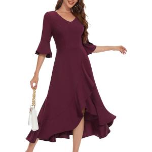 imageHomRain Womens Wedding Guest Dress Elegant Formal Cocktail Bell Sleeve Dress for Prom Homecoming Tea PartyGrape